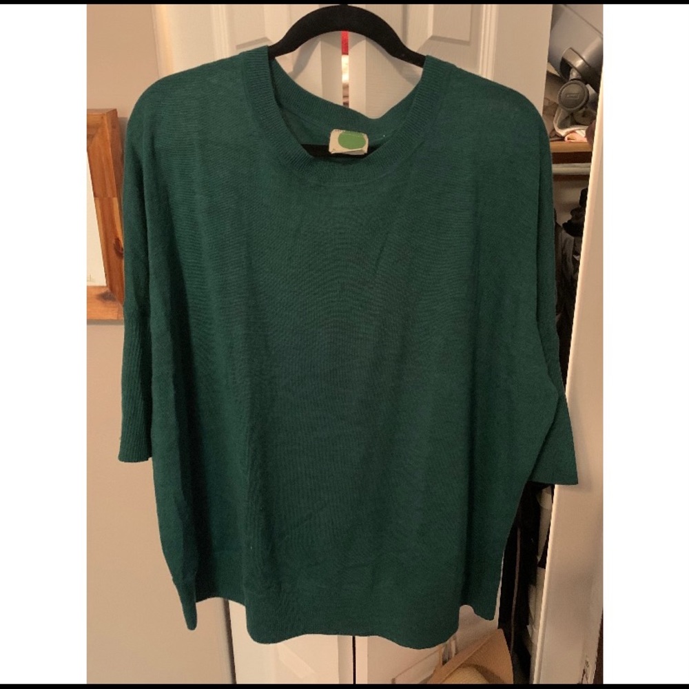 Green, batwing, merino wool sweater